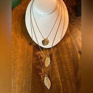 Elegant Gold Tone Leaf Pendant Necklace Set